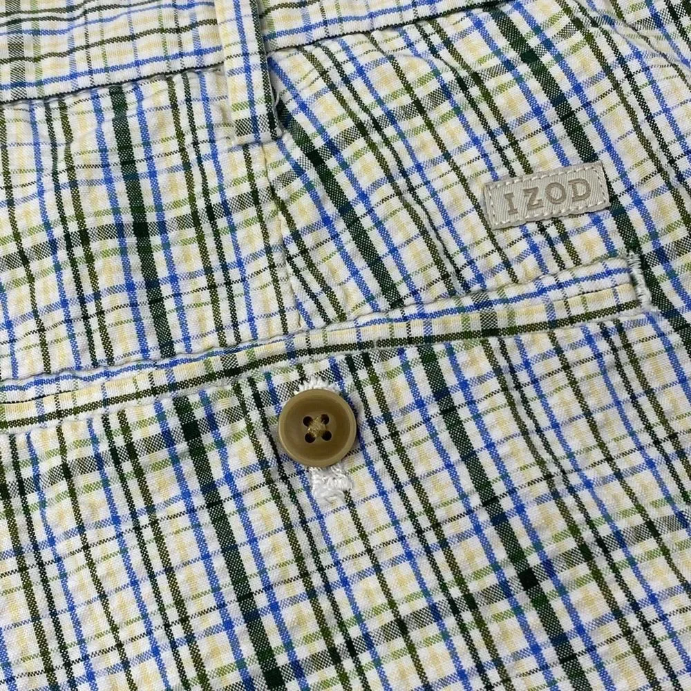 IZOD Mens Golf Shorts Blue Green Yellow Check Bermuda Pockets Size‎ 40